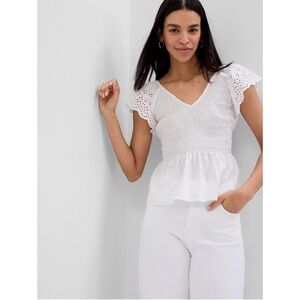 Gap Ruffle Sleeve Smocked Peplum Top 100% Cotton Size medium